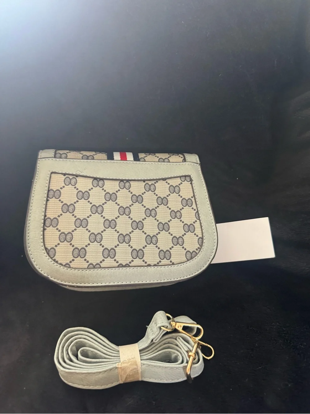 Gray Canvas Crossbody Bag with Stripe Accent